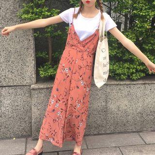Set: Short-sleeve T-shirt + Floral Print Jumper Pants