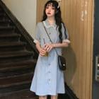 Short-sleeve Frill Trim Chiffon Shirtdress