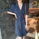 Short-sleeve Double-breasted A-line Blazer Dress