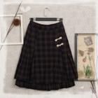 Plaid A-line Skirt Dark Blue - One Size