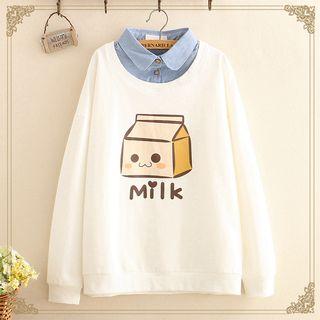 Milk Carton Print Mock Two-piece Sweatshirt
