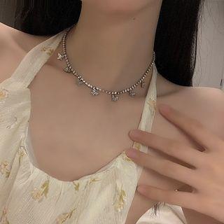 Butterfly Rhinestone Fringed Alloy Choker Silver - One Size