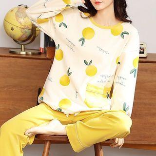 Loungewear Set : Long-sleeve Fruit Print Top + Pants