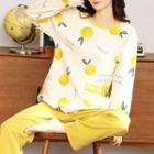 Loungewear Set : Long-sleeve Fruit Print Top + Pants