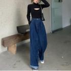 Mock Turtleneck Cropped T-shirt With Camisole Top / High-waist Jeans