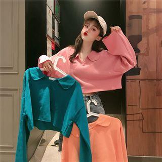 Polo-collar Crop Sweatshirt