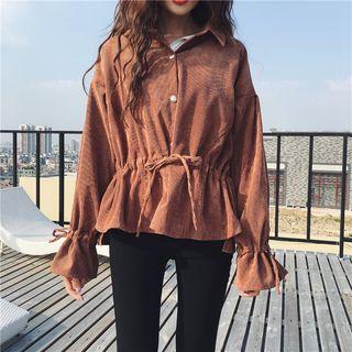 Drawstring Frilled Corduroy Blouse
