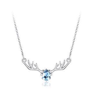 925 Sterling Silver Fashion Elk Necklace With Blue Austrian Element Crystal Silver - One Size