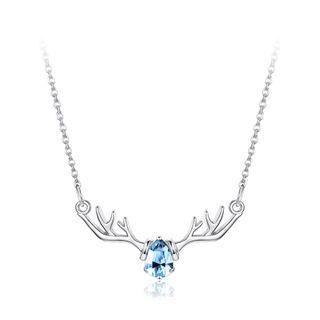 925 Sterling Silver Fashion Elk Necklace With Blue Austrian Element Crystal Silver - One Size