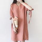 Elbow-sleeve V-neck Mini Dress