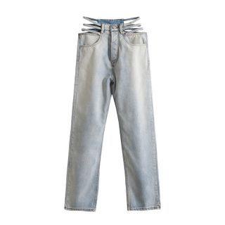 High-waist Cut-out Washed Straight-fit Jeans