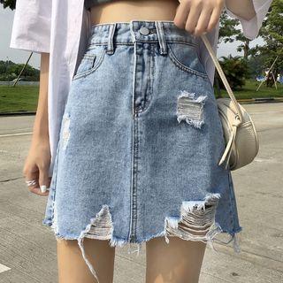 Denim Ripped Skirt