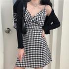 Spaghetti Strap Gingham Bow A-line Dress / Cropped Cardigan
