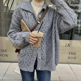 Long-sleeve Lapel Cable-knit Cardigan