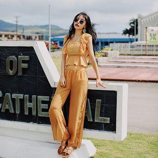 Set: Ruffle High Waist Tankini + Wide-leg Pants