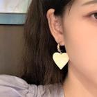 Heart Alloy Dangle Earring 1 Pair - 925 Silver Needle - Gold Ring - Milky White - One Size