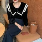 Lace Trim Sailor Collar Shirt