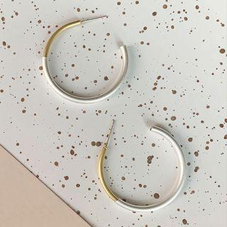 Alloy Hoop Earring 1 Pair - White & Gold - One Size