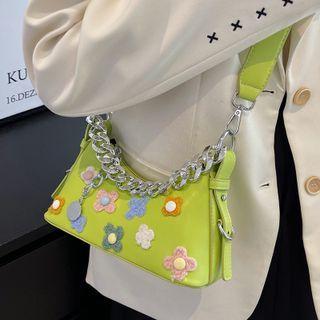 Faux Leather Flower Shoulder Bag