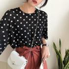 Dotted Elbow-sleeve Knit Top