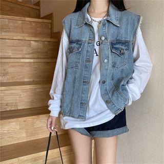 Denim Loose-fit Cargo Vest As Shown In Figure - One Size