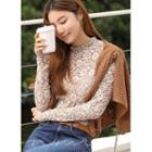 Frill-neck Slim-fit Lace Top