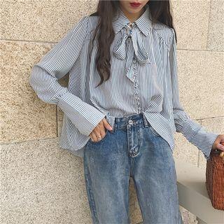 Tie-neck Long Sleeve Striped Blouse