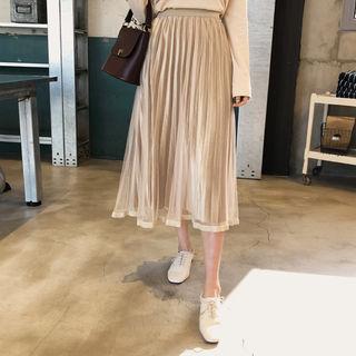Tulle-overlay Pleated Skirt