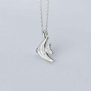 925 Sterling Silver Rhinestone Fish Pendant Necklace S925 Silver - As Shown In Figure - One Size