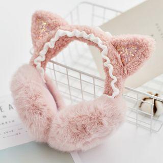 Sequined Fluffy Cat Ear Earmuffs