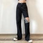 Distressed Side-slit Wide-leg Jeans