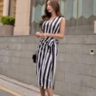 Striped Sleeveless Midi Sheath Dress
