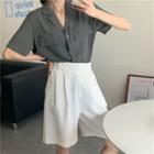 Plain Loose-fit Short-sleeve Blouse / Dress Shorts