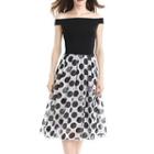 Off-shoulder Printed Midi A-line Dress