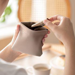 Plain Faux Leather Pouch Almond - One Size