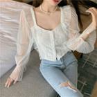 Bell-sleeve Mesh Panel Lace Blouse