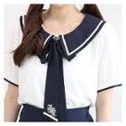 Contrast-trim Detachable-ribbon Blouse