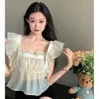 Sleeveless Frill Trim Sheer Top