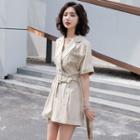 Short-sleeve Striped Double Breasted Playsuit