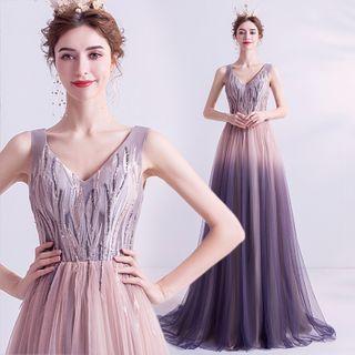 Sleeveless Embellished Gradient A-line Gown