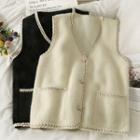 Glitter-trim Button-up Furry Vest