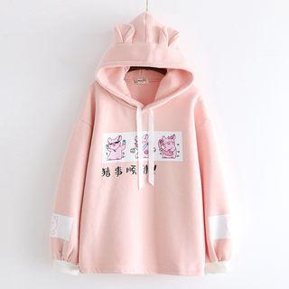 Printed Hoodie Fleece Lining - Pink - One Size