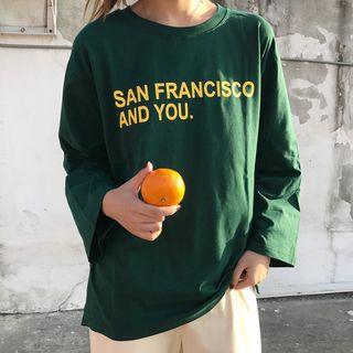 Lettering Long-sleeve T-shirt / Mock Turtleneck Striped Long-sleeve Top