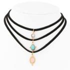 Set Of 3 : Turquoise Pendant Choker (assorted Designs) Gold - One Size