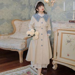 Embroidered Collar Long Button Coat