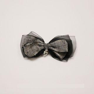 Fabric Bow Hair Clip Bow - Melange Gray & Mesh - Black - One Size