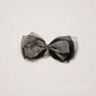 Fabric Bow Hair Clip Bow - Melange Gray & Mesh - Black - One Size