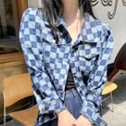 Checkered Denim Jacket Blue - One Size