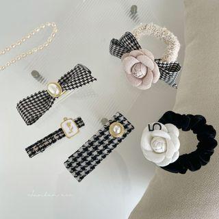 Houndstooth Hair Clip / Flower Hair Tie