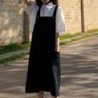Elbow-sleeve Plain Shirt / Midi A-line Overall Dress